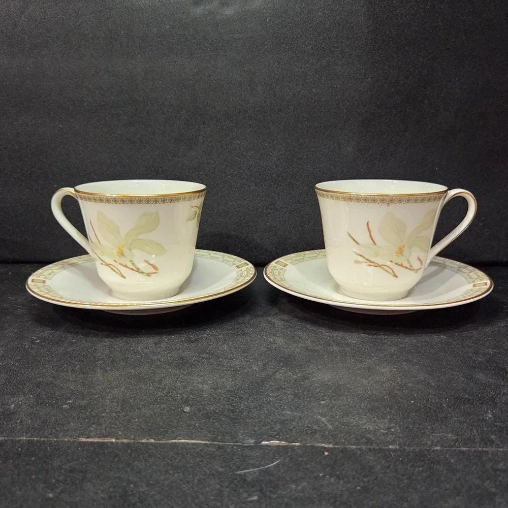 Royal Doulton White Nile Teacup & Saucers, Set of 2 Vintage Fine China Tableware
